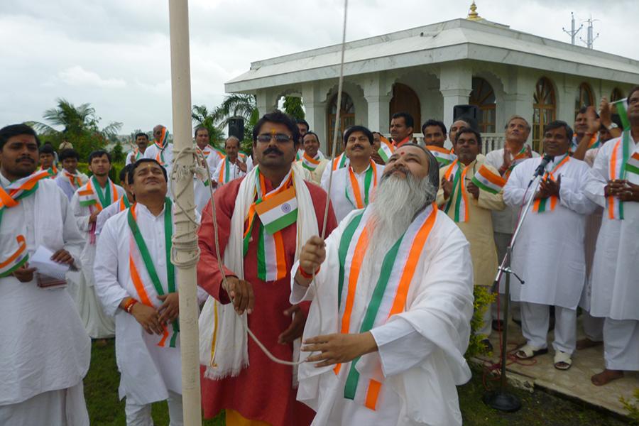 Brahmachari Girish Ji hoisting the flag of India on 15 August 2014,
Independence Day at Gurudev Swami Brahmanand Saraswati Ashram, Bhopal